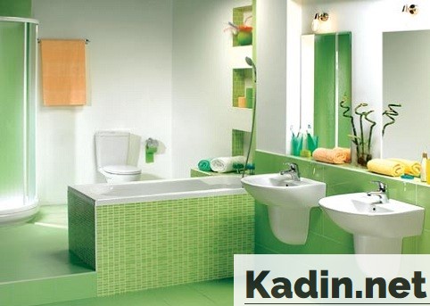 yesil beyaz banyo dekorasyonu